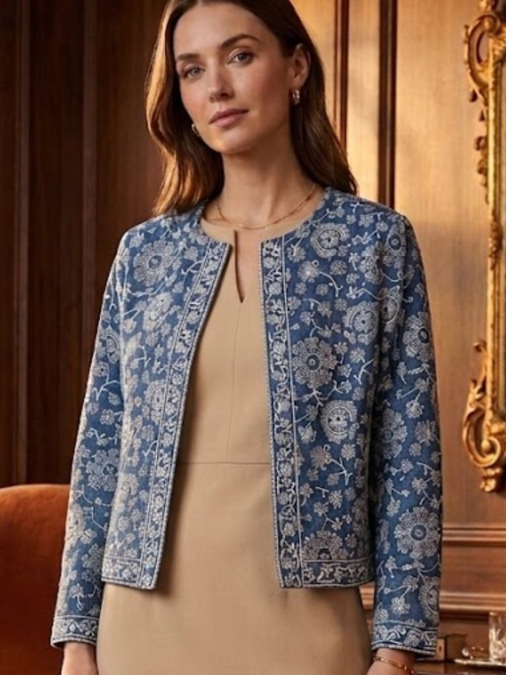 J. McLaughlin Blue and White Embroidered Jean Jacket NWT size XS